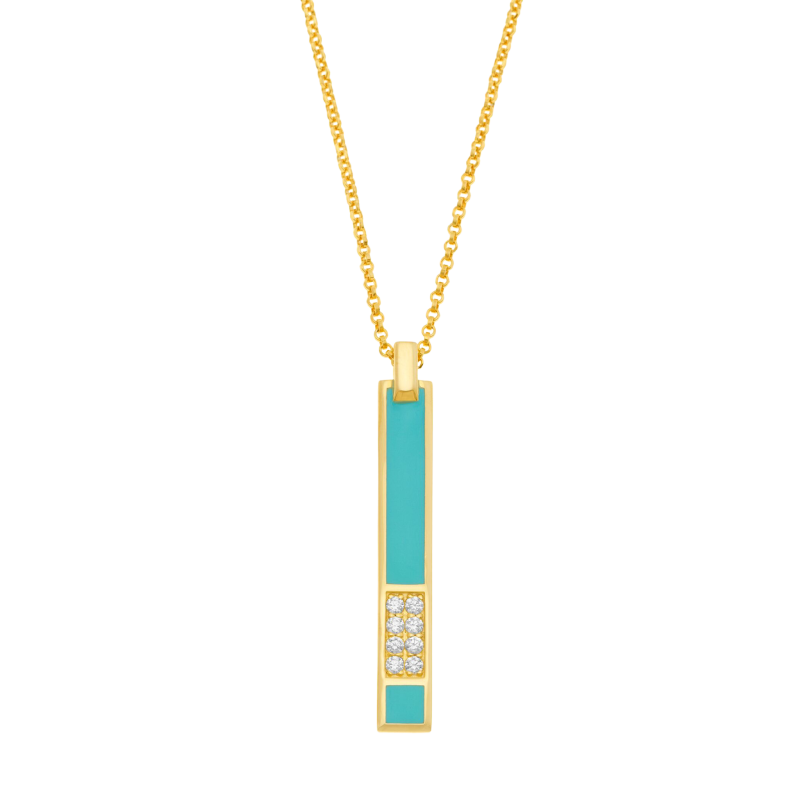 Collier en argent doré, oxydes de zirconium et laque