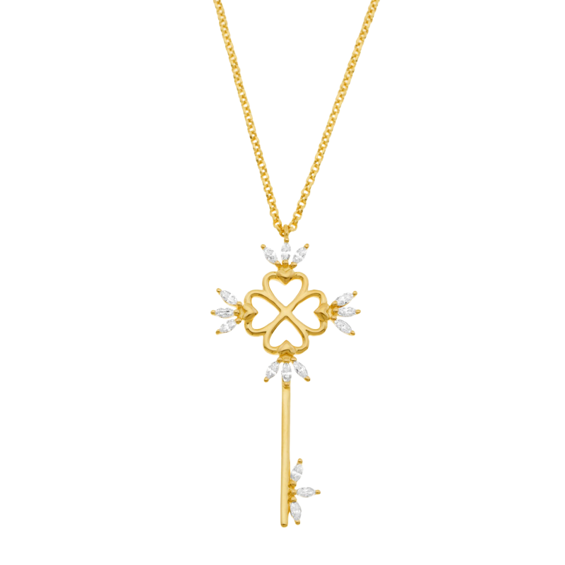 Collier en argent doré et oxydes de zirconium, clef