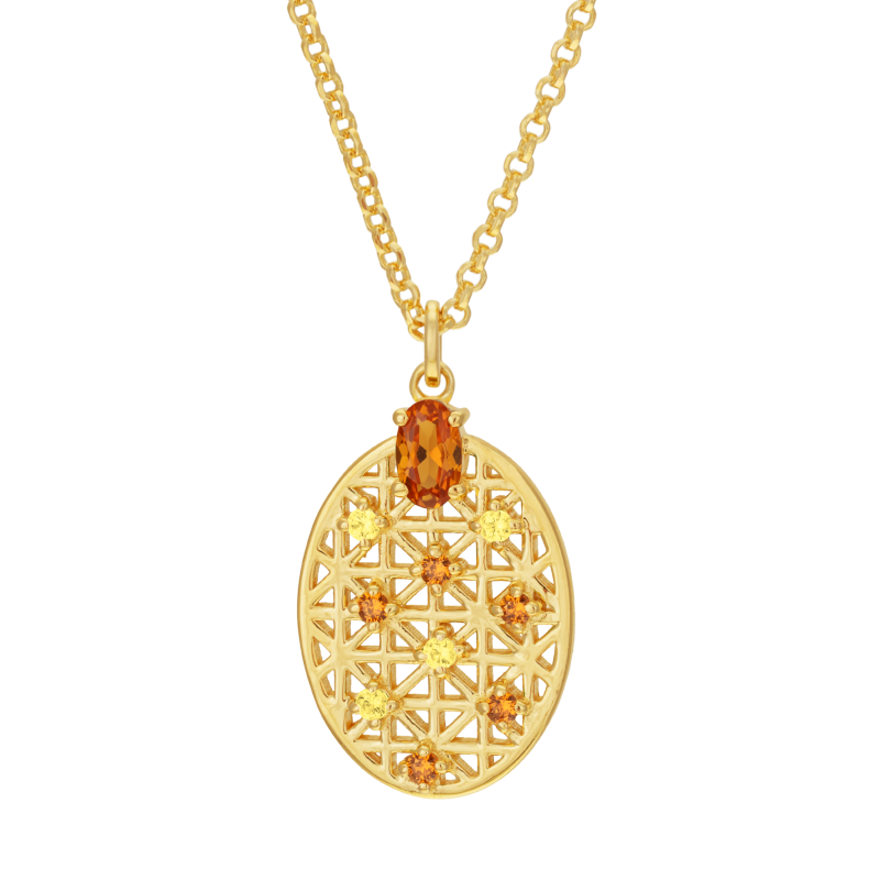 Collier en argent doré et oxydes de zirconium oranges