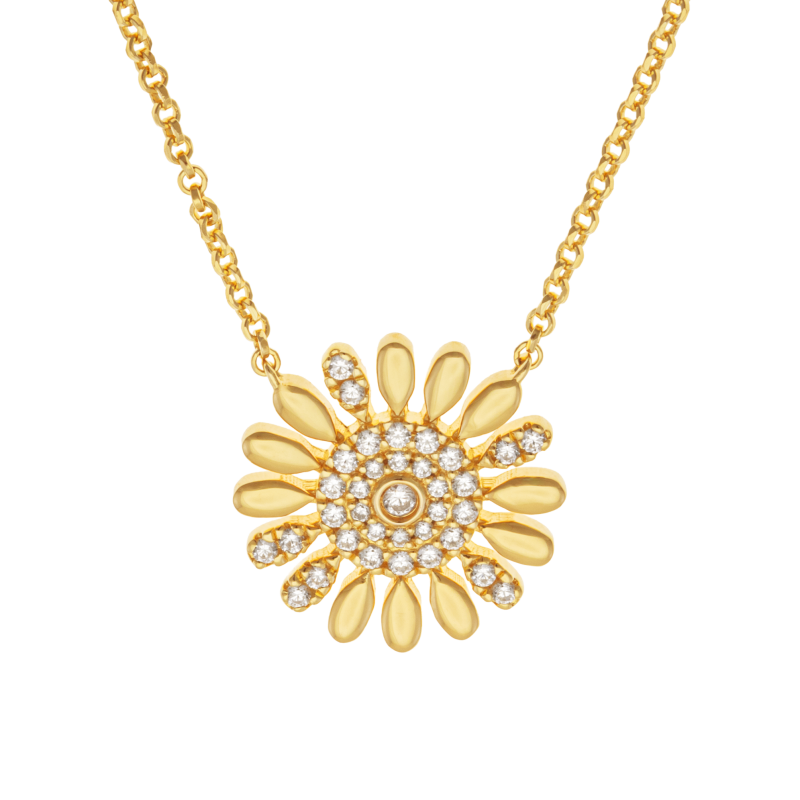 Collier en argent doré et oxydes de zirconium, fleur