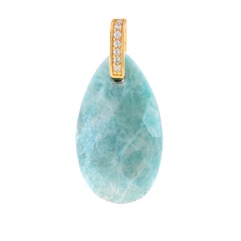 Pendentif en plaqué or et oxydes de zirconium, Amazonite