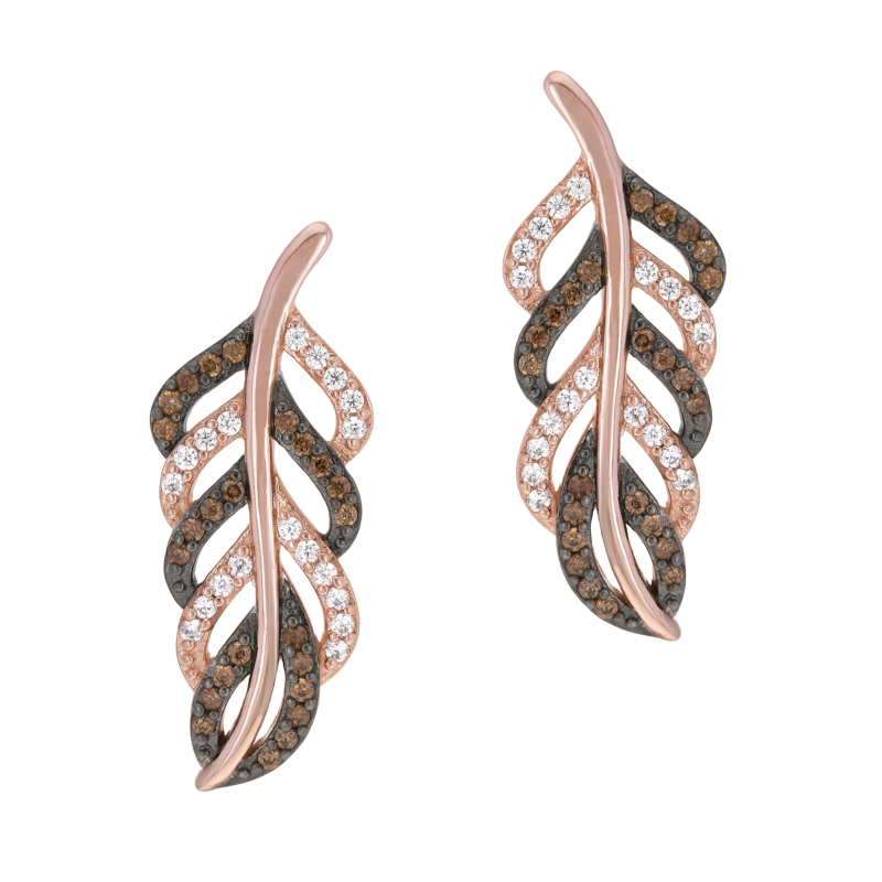 Boucles d'oreilles en plaqué or rose et rhodié, oxydes de zirconium