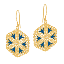 Boucles d'oreilles en plaqué or, oxydes de zirconium et laque