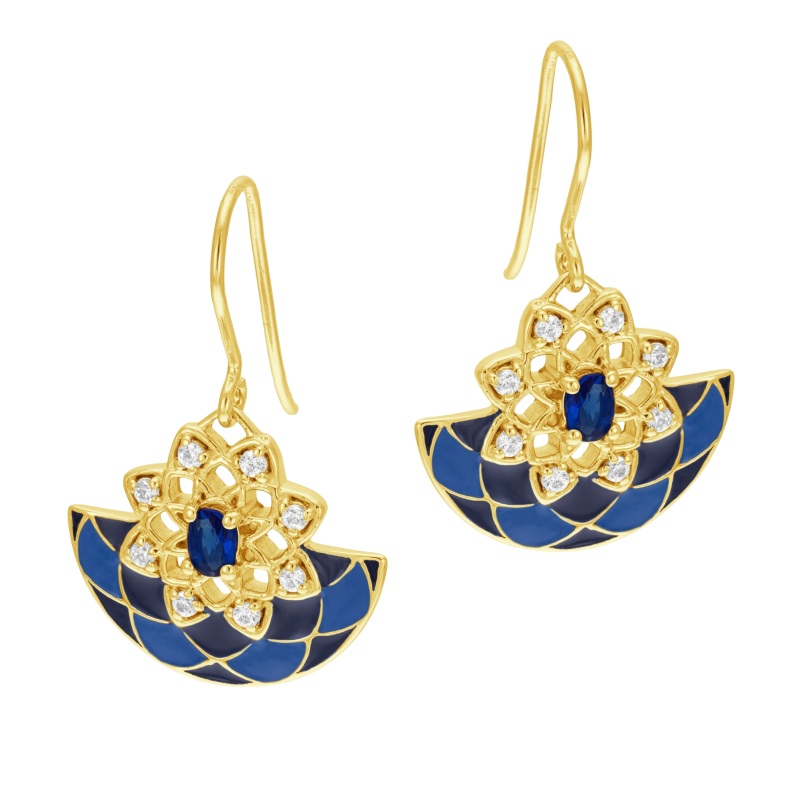 Boucles d'oreilles en plaqué or, oxydes de zirconium et laque