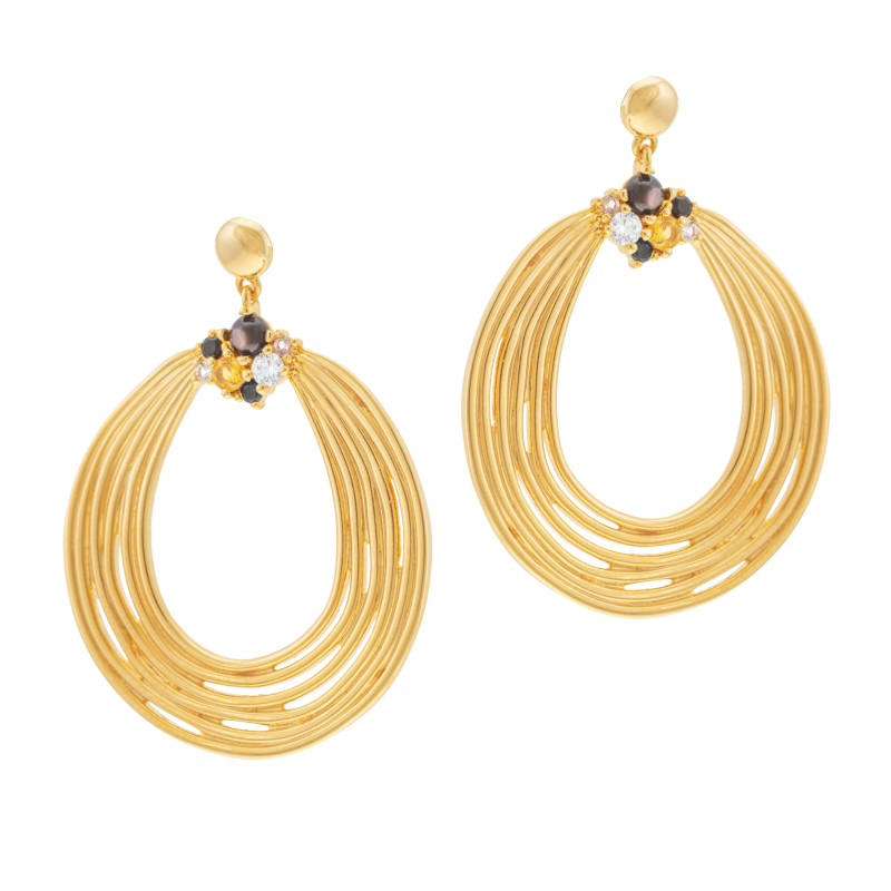 Boucles d'oreilles en plaqué or, oxydes de zirconium et nacre noire