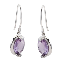 Boucles en argent rhodié, améthyste