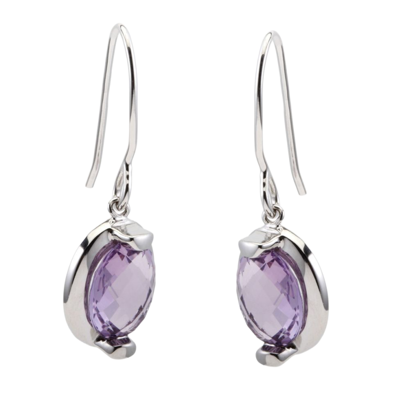 Boucles en argent rhodié, améthyste
