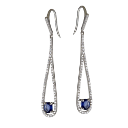 Boucles en argent rhodié, goutte, saphir et oxydes de zirconium