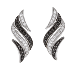 Boucles d'oreilles en argent rhodié et rhodié noir, oxydes de zirconium blancs et noirs