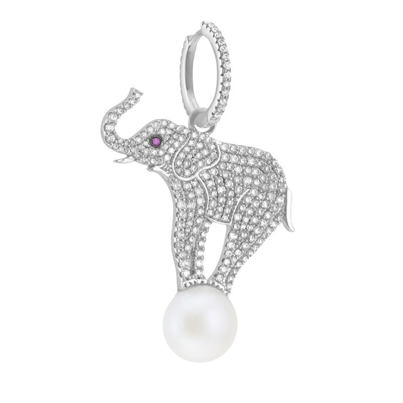 Boucles d'oreilles en argent rhodié, perle de culture  et oxydes de zirconium 