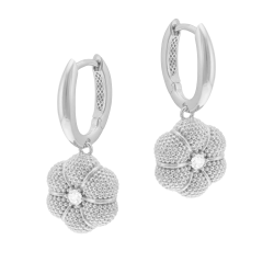 Boucles d'oreilles en argent rhodié et oxyde de zirconium, fleur