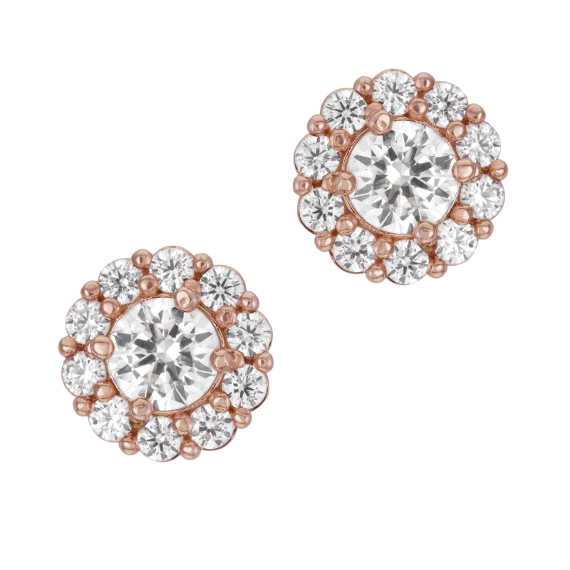 Boucles d'oreilles en bronze plaqué or rose et oxydes de zirconium