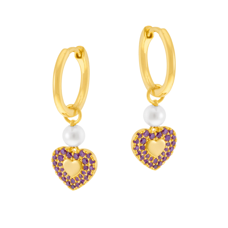 Boucles d'oreilles en argent doré, perle de culture et oxydes de zirconium