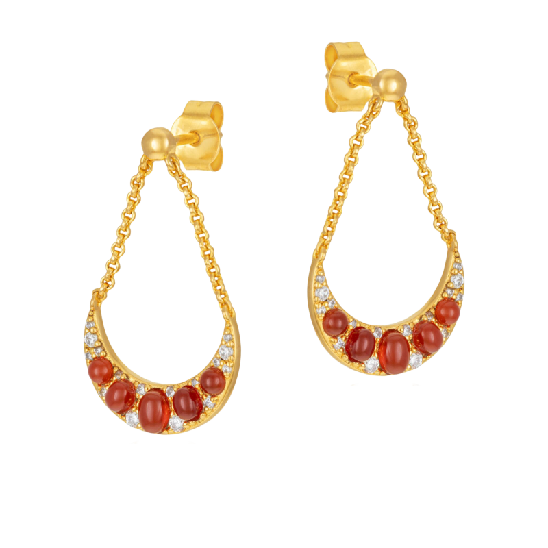 Boucles d'oreilles en argent doré, grenats et oxydes de zirconium
