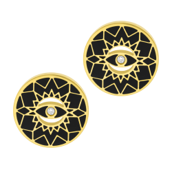 Boucles d'oreilles en acier doré, oxyde de zirconium et laque noire