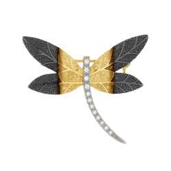 Broche en plaqué or et oxydes de zirconium, libellule 