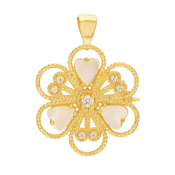 Broche pendentif plaqué or, nacres et oxydes de zirconium