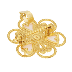 Broche pendentif plaqué or, nacres et oxydes de zirconium