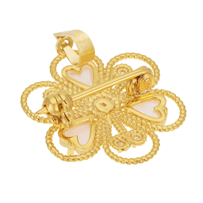 Broche pendentif plaqué or, nacres et oxydes de zirconium
