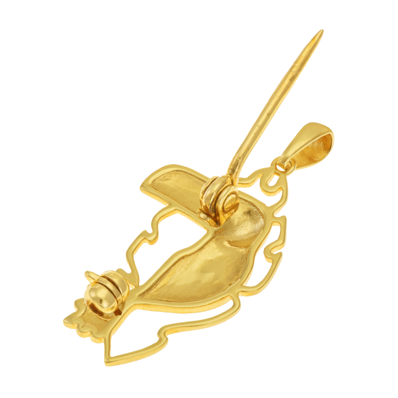 Broche pendentif en plaqué or et laque 