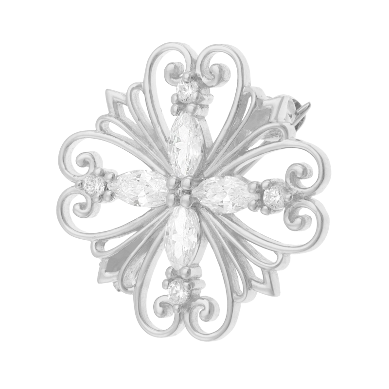 Broche en argent rhodié et oxydes de zirconium