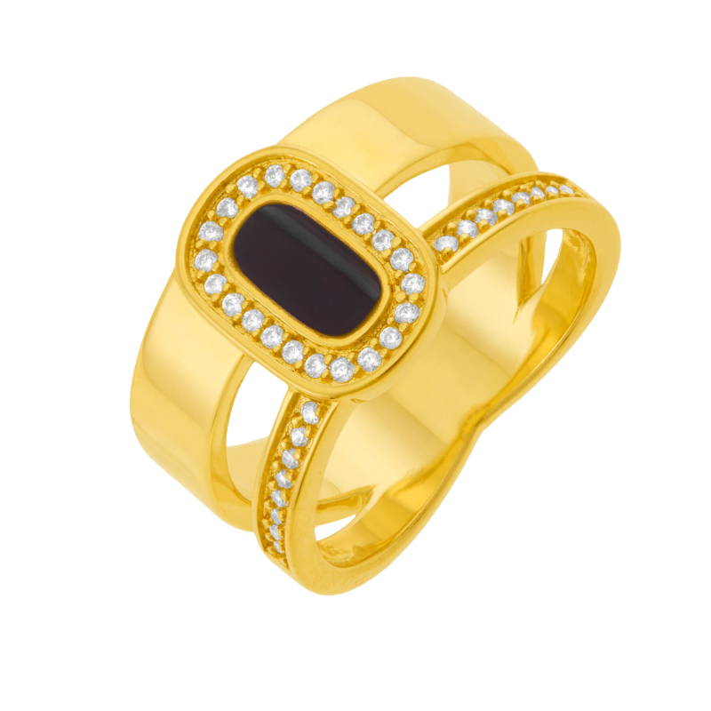 Bague en plaqué or, oxydes de zirconium et laque