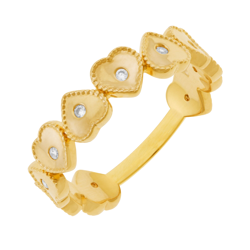 Bague en plaqué or et oxydes de zirconium, coeurs