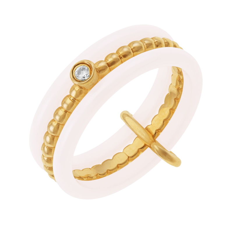 Bague en plaqué or, oxyde de zirconium et céramique