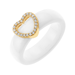 Bague en plaqué or, oxydes de zirconium et céramique, coeur