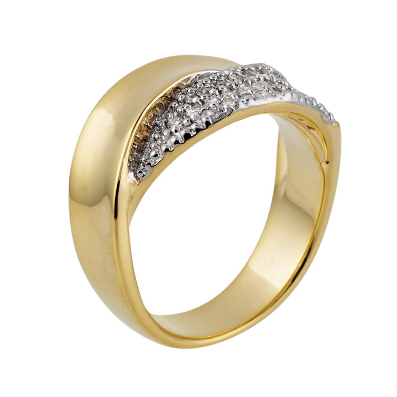 Bague croisée en plaqué or avec des oxydes de zirconium