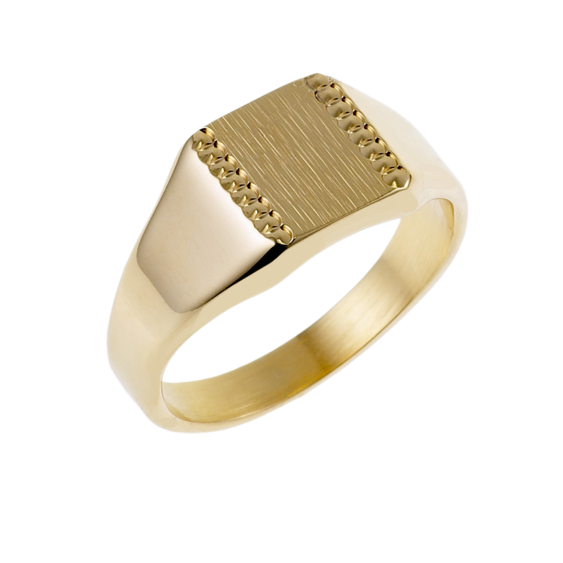 Chevalière rectangle en plaqué or diamantée sur les côtés