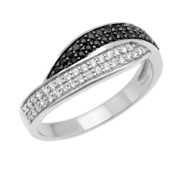 Bague en argent rhodié et rhodié noir, oxydes de zirconium