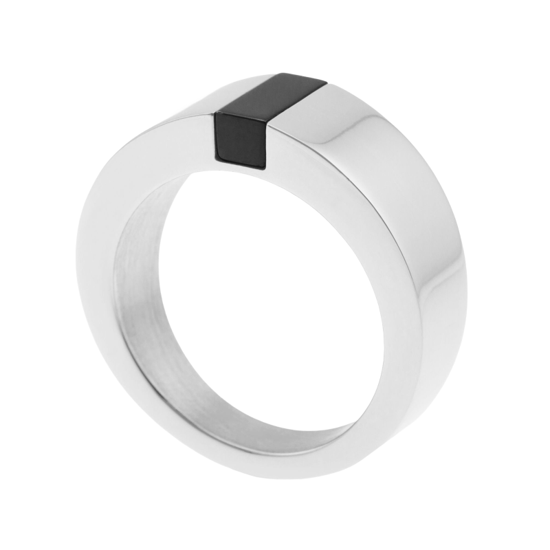 Bague en acier et acier noir 