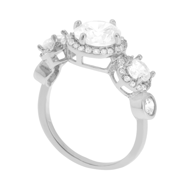 Bague en argent rhodié, oxydes de zirconium