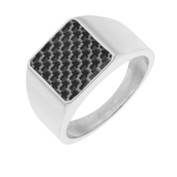 Bague chevalière en acier et carbone