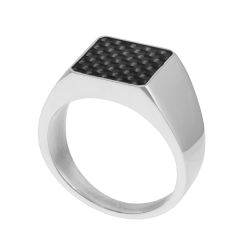 Bague chevalière en acier et carbone