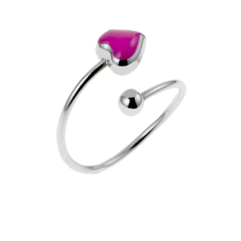 Bague en argent rhodié, coeur laque rose