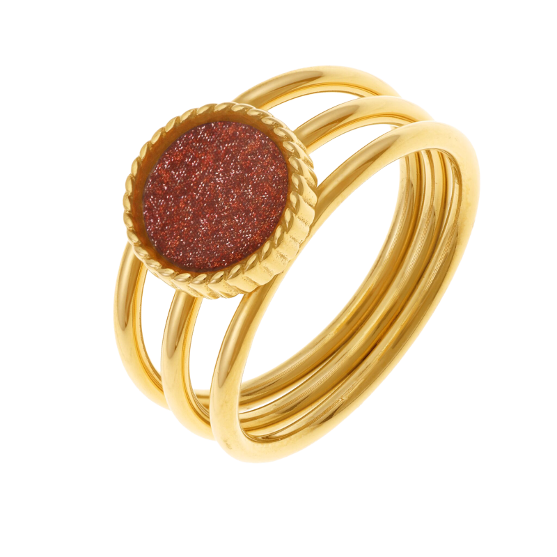 Bague en acier doré et laque pailletée