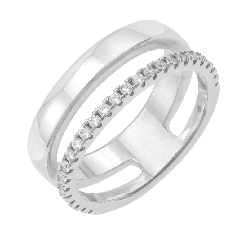 Bague en argent rhodié et oxydes de zirconium