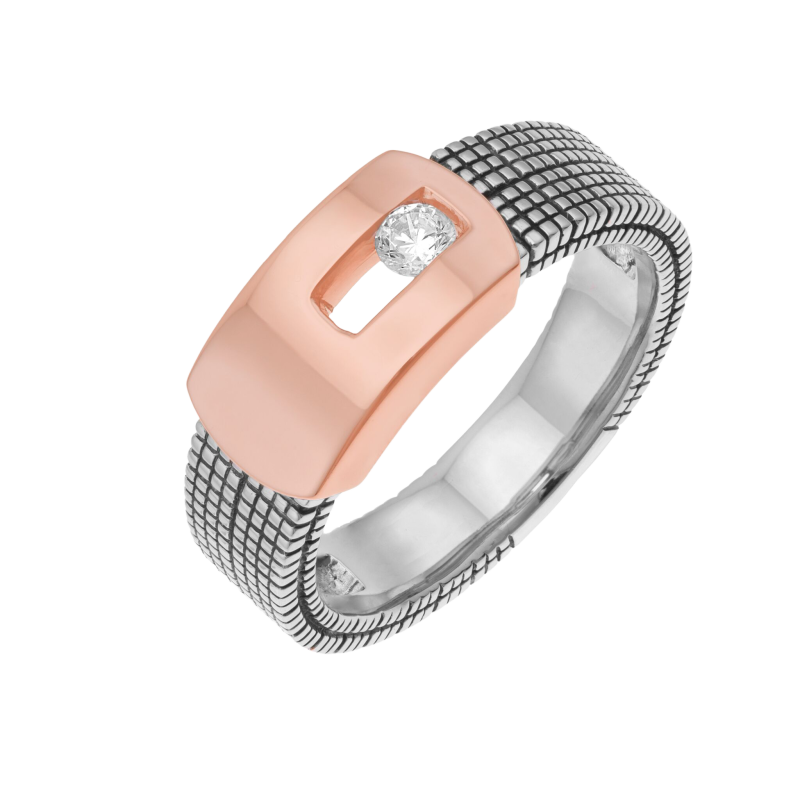 Bague en argent rhodié et doré rose, oxyde de zirconium