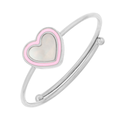 Bague en argent rhodié et laque, réglable, coeur