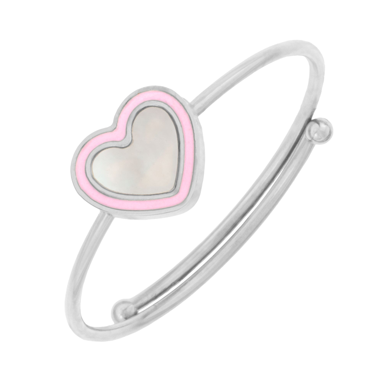 Bague en argent rhodié et laque, réglable, coeur