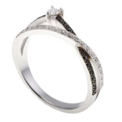 Bague argent rhodié, oxydes de zirconium