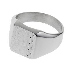 Chevalière rectangle en argent rhodié, diamantée sur les côtés