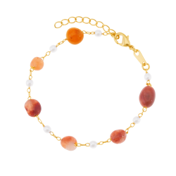 Bracelet en plaqué or, jade et perles synthétiques