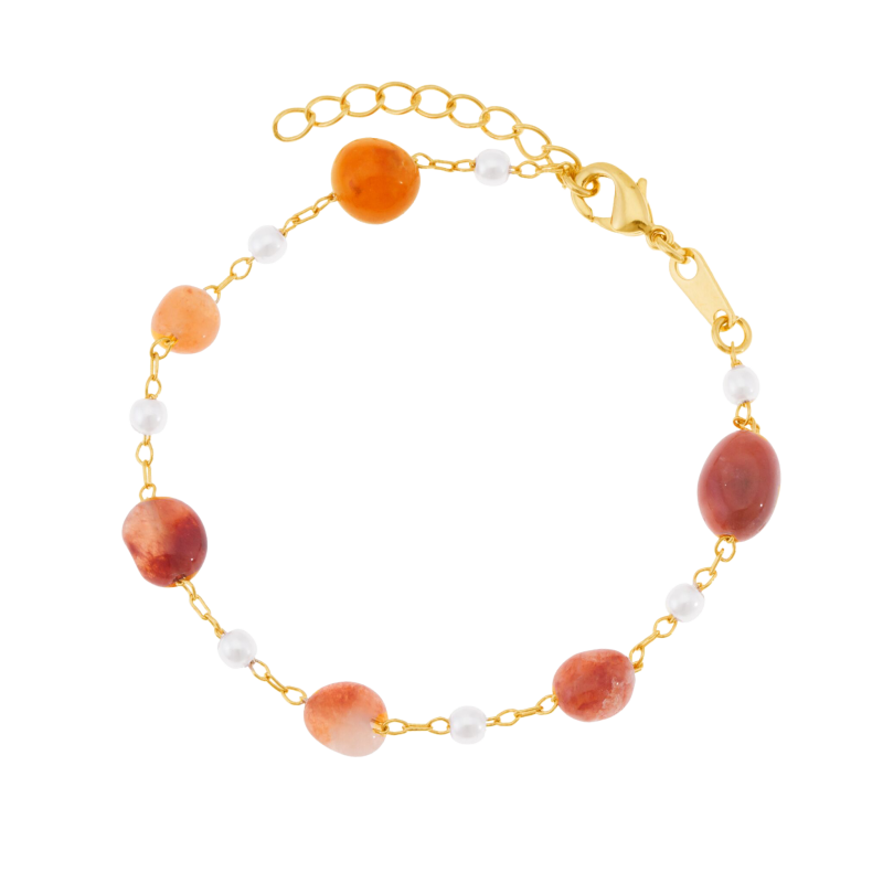 Bracelet en plaqué or, jade et perles synthétiques