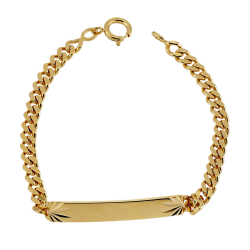 Identité en plaqué or, maille gourmette, plaque 5mm diamantée sur le côté