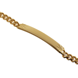 Identité en plaqué or, maille gourmette, plaque 5mm diamantée sur le côté