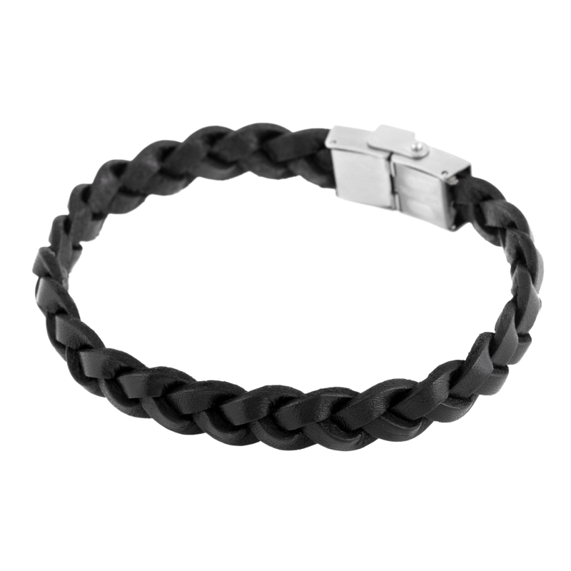 Bracelet acier et cuir tresse