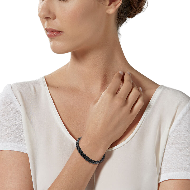 Bracelet acier et cuir tresse